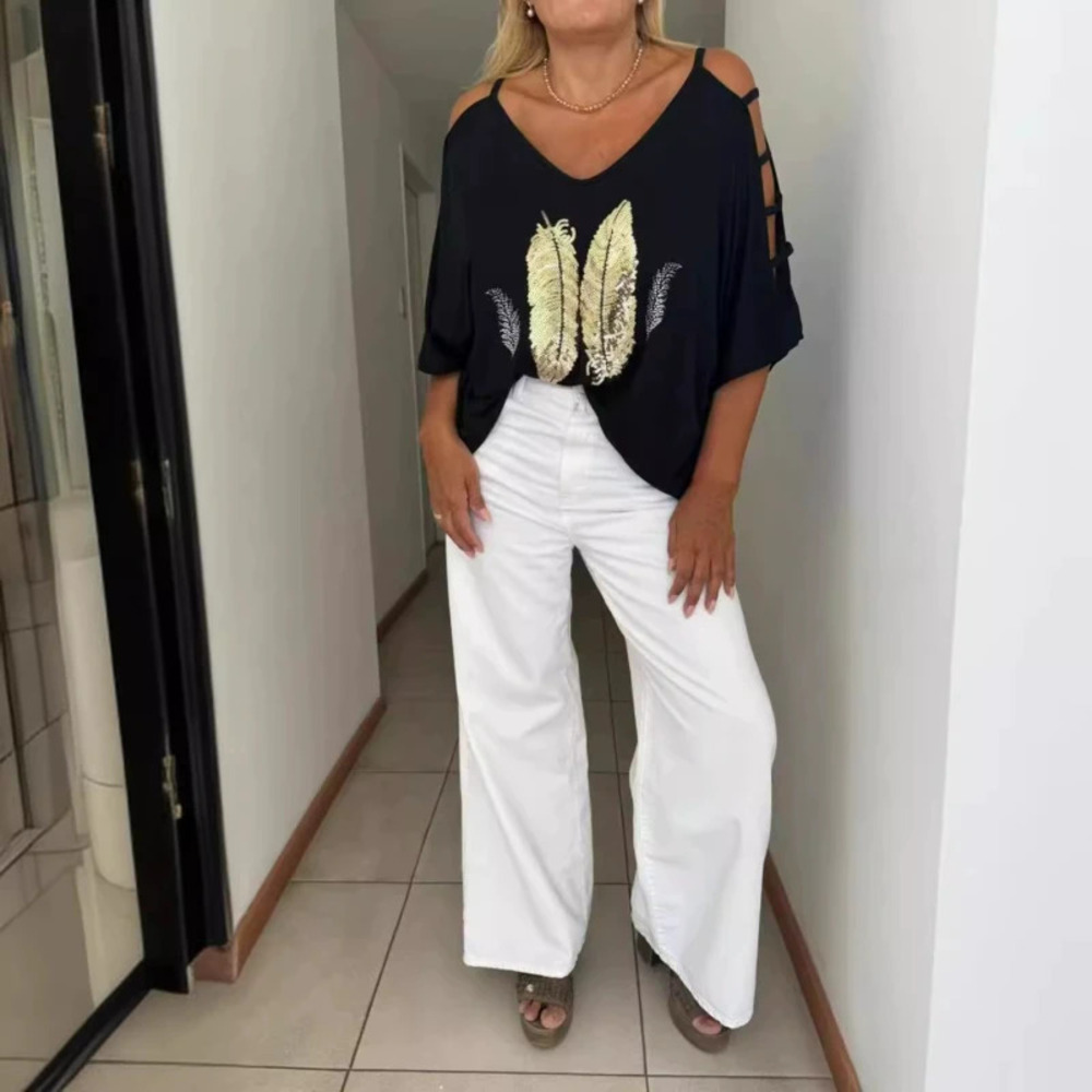 ZARA Summer Fashion Print Off Shoulder Short Sleeve Top